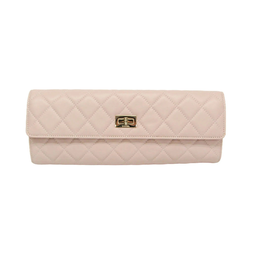 CHANEL Pink Leather Clutch Bag
